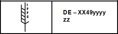 Markierung quer, Umrandung viereckig, IPPC-Logo links, Behandler-Code rechts 2zeilig