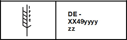 Markierung quer, Umrandung viereckig, IPPC-Logo links, Behandler-Code rechts 3zeilig