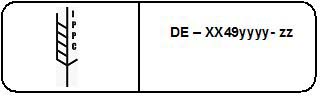 Markierung quer, Umrandung viereckig mit abgerundeten Ecken, IPPC-Logo links, Behandler-Code rechts 1zeilig
