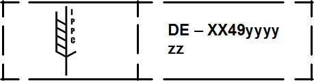 Markierung quer, Umrandung viereckig mit Lücken durch Schablonenauftrag, IPPC-Logo links, Behandler-Code rechts