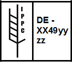 Markierung quadratisch, Umrandung viereckig, IPPC-Logo links, Behandler-Code rechts 3zeilig